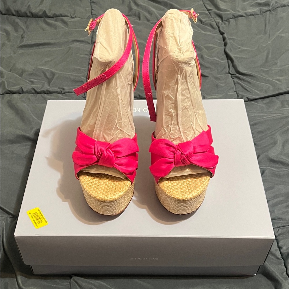 ANTONIO MELANI Fuchsia and Tan Platform Heels